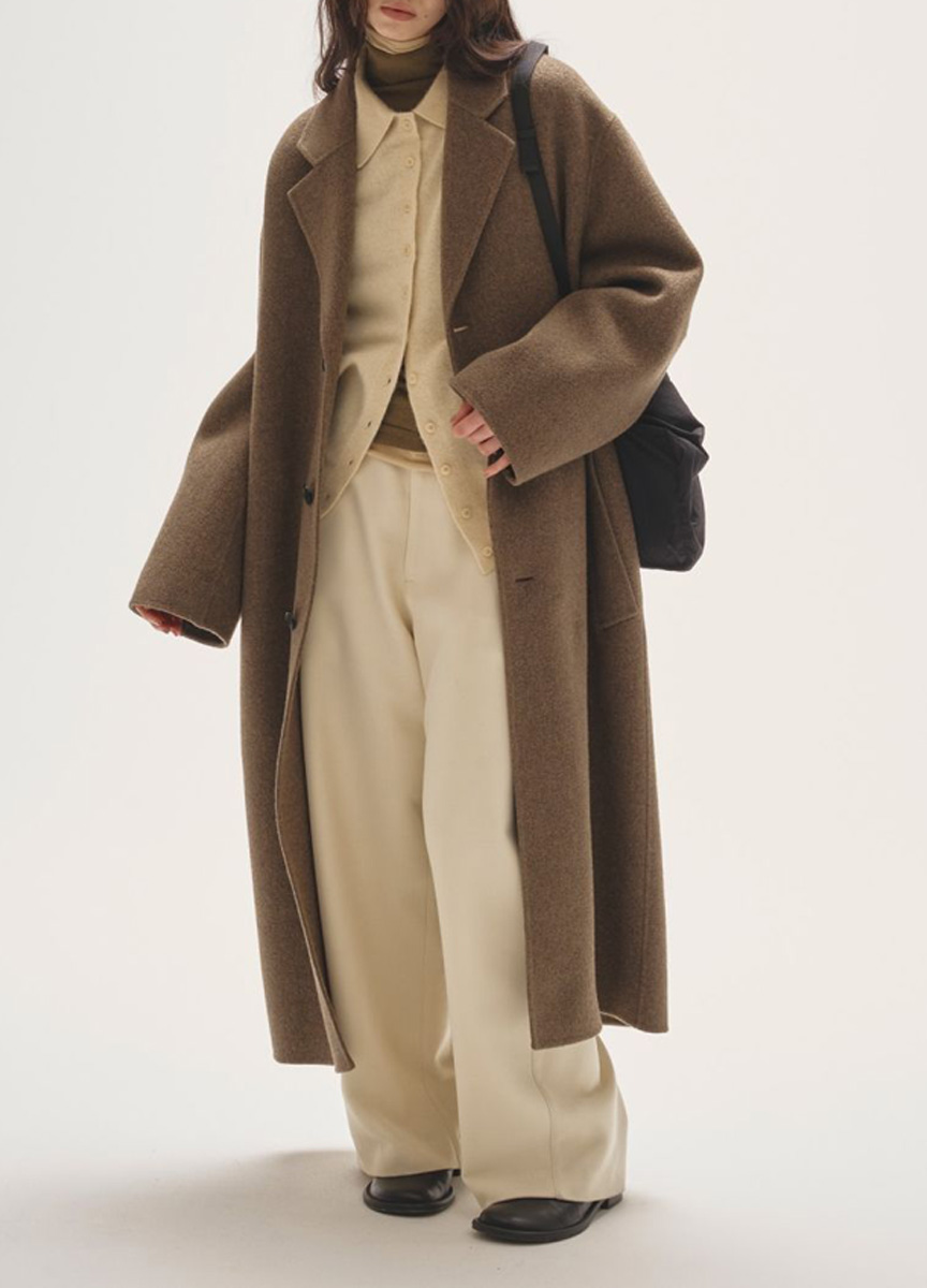 毛料落肩長大衣